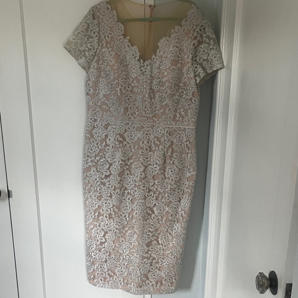 JS Collections Floral Lace Midi Dress in Cream and White